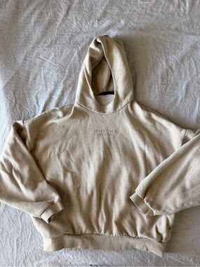 Essentials Stone Beige Hoodie with Embossed Label
